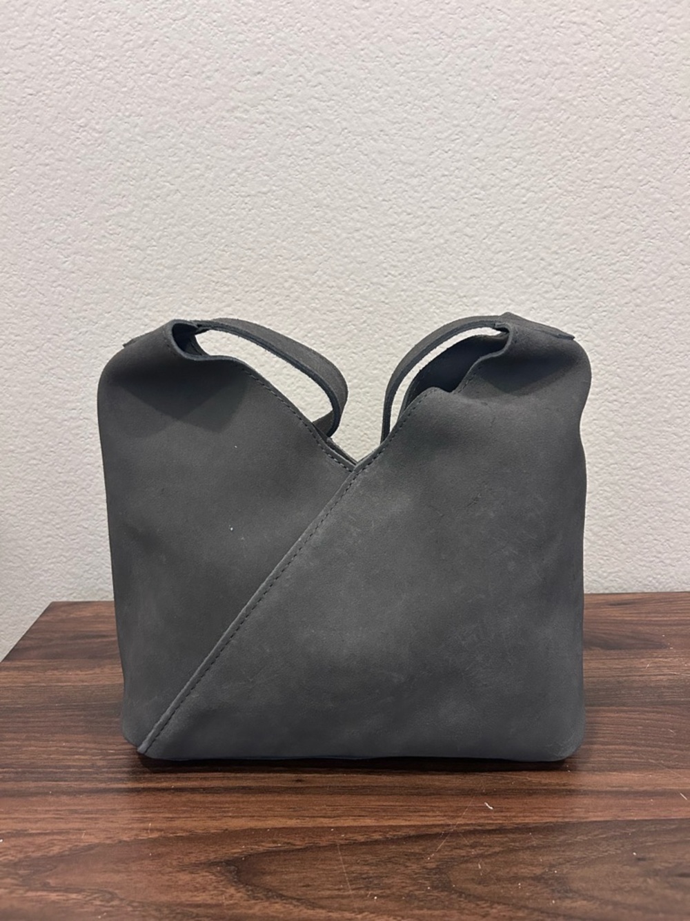 Portland Leather Large Naomi Shoulder Bag in Suede, Smoke Gray - NWOT